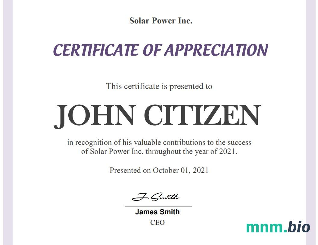 USA Employee Appreciation cert
